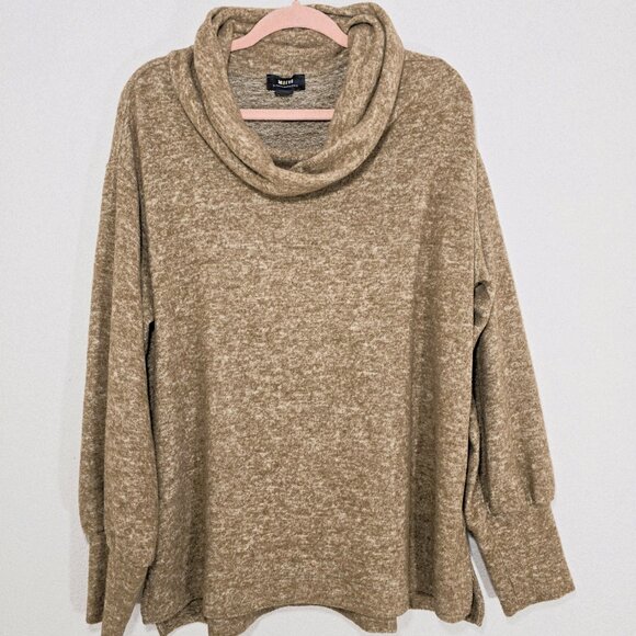 Maeve Anthropologie Soft Knit Cowl Neck Sweater Tan Bishop Sleeve Size L - Picture 11 of 16